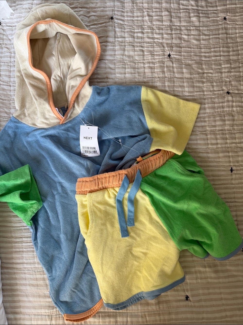 next Colorblock Hooded Terry Set - Blue, Yellow, Green with Orange Trim